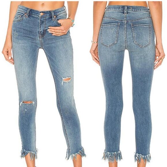 Free People Great Heights Acid Wash Fray Hem Skinny Jeans Stretch Distressed 27 - Picture 1 of 16